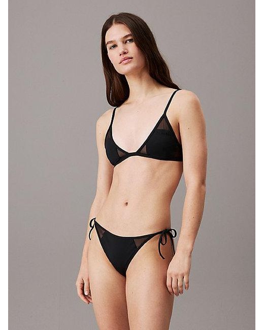 Calvin Klein Triangel Bikinitop Met Doorzichtige Inzet in het Natural