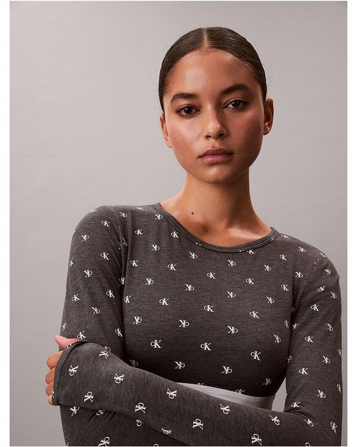 Calvin Klein Gray Icon Cotton Modal Lightly Lined Long Sleeve Tee Bralette