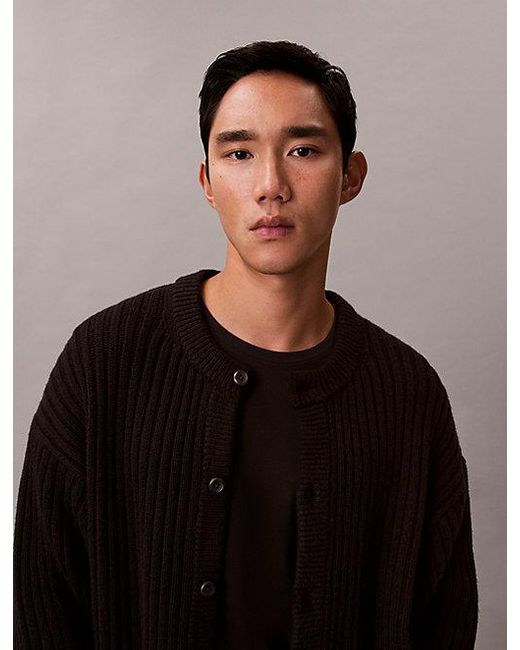 Calvin Klein Black Jeans Cotton Blend Ribbed Relaxed Cardigan for men