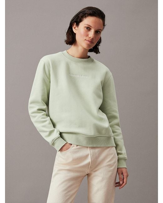Calvin Klein Green Cotton Blend Fleece Sweatshirt