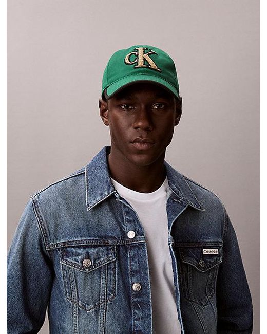 Calvin Klein Green Textured Monogram Baseball Cap for men
