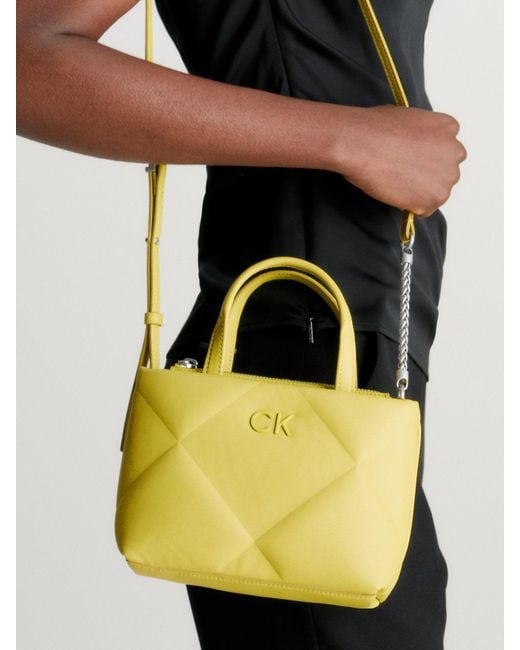 Calvin Klein Yellow Mini Quilted Crossbody Tote Bag