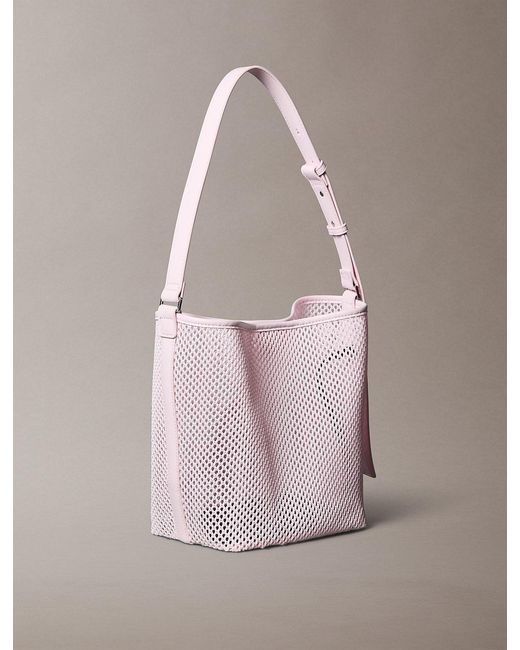 Calvin Klein Pink Mesh Emblem Logo Bucket Bag With Pouch
