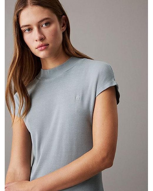 Calvin Klein Gray Jeans Cotton Jersey Cap Sleeve Dress