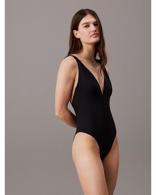 Calvin Klein Black Low Back Swimsuit - Ck Structured Twist