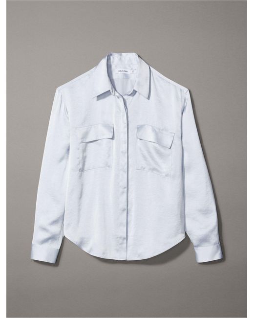 Calvin Klein Gray Crushed Satin Button-down Shirt