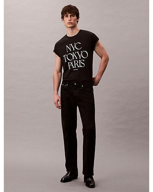 Calvin Klein Black Jeans Flagship Cities Graphic Relaxed T-Shirt for men