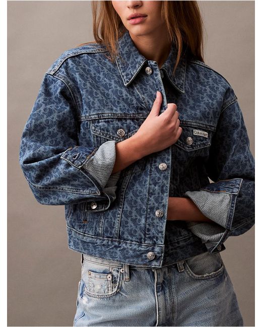 Calvin Klein 90S Allover Monogram Denim Trucker Jacket in