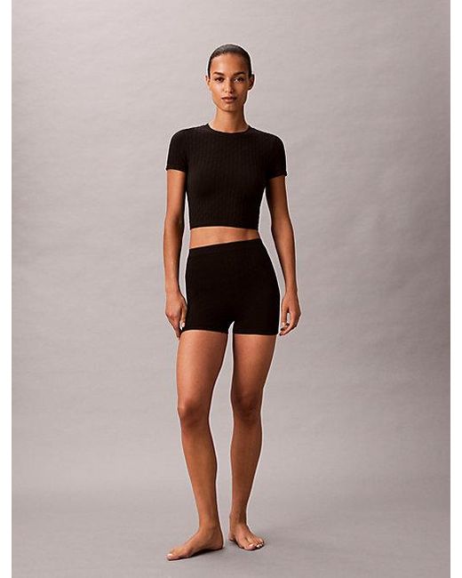 Calvin Klein Black Rib Emblem Seamless Pyjama Shorts