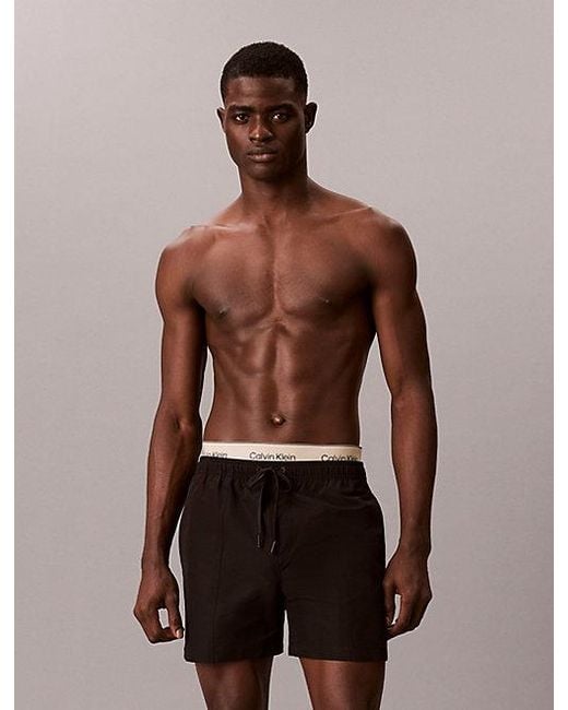 Calvin Klein Black Double Logo Waistband Swim Shorts for men
