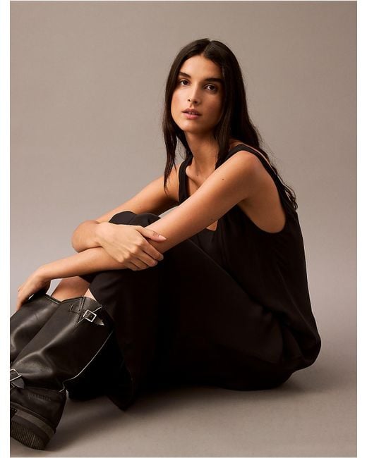 Calvin Klein Brown Viscose Twill Maxi Slip Dress