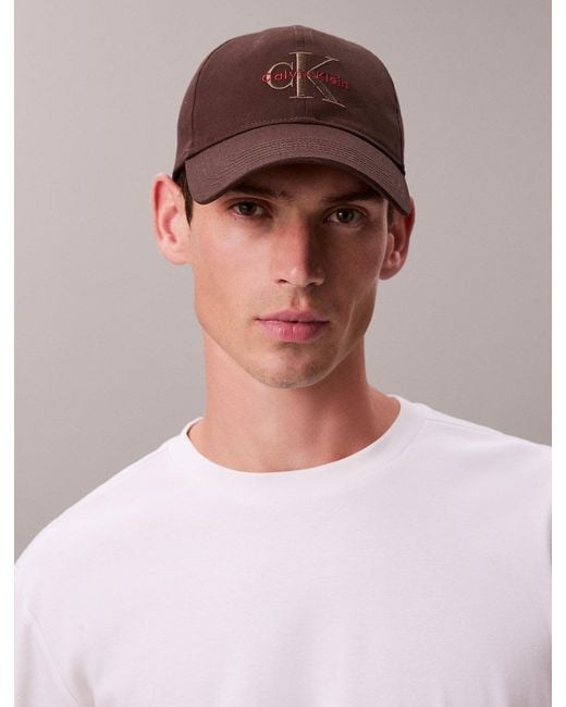 Calvin Klein Brown Embroidered Monogram Logo Twill Cap for men