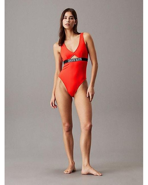 Calvin Klein Red Cut Out Swimsuit Intense Power