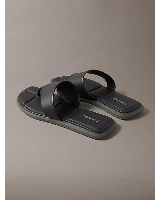 Calvin Klein Gray Carla Leather Square Toe Thong Sandals