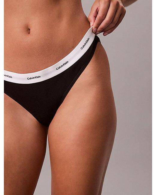 Calvin Klein Black Thong Cotton Stretch Rib
