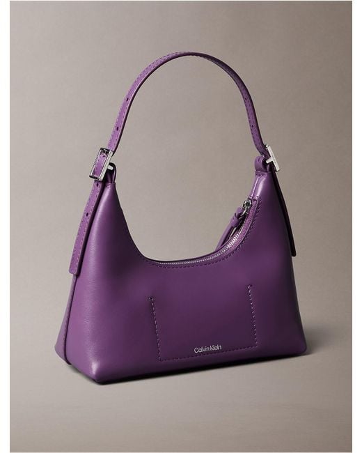 Calvin Klein Purple Monogram Logo Emblem Leather Small Shoulder Bag