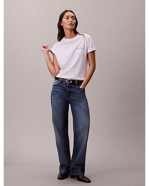 Calvin Klein White Jeans Logo Graphic Classic T-Shirt