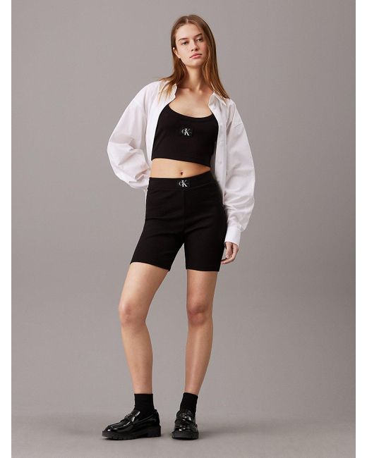 Short slim côtelé en coton Calvin Klein en coloris Black