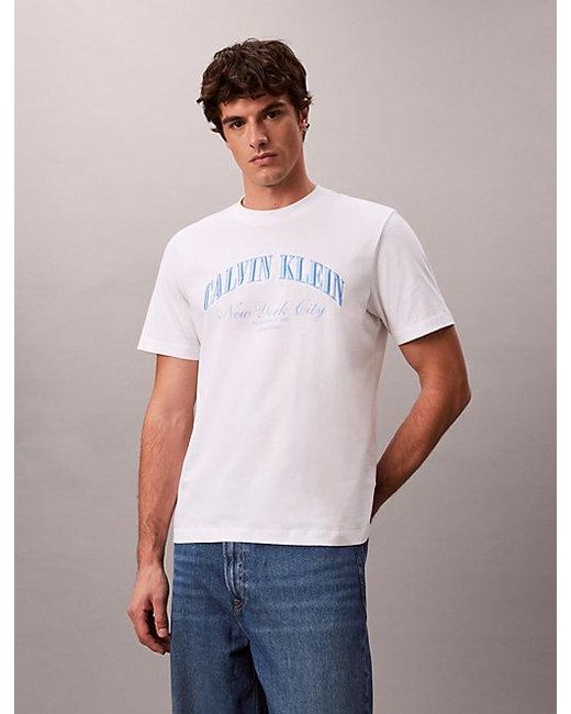 Calvin Klein Blue Jeans Embroidered Nyc Logo T-Shirt for men