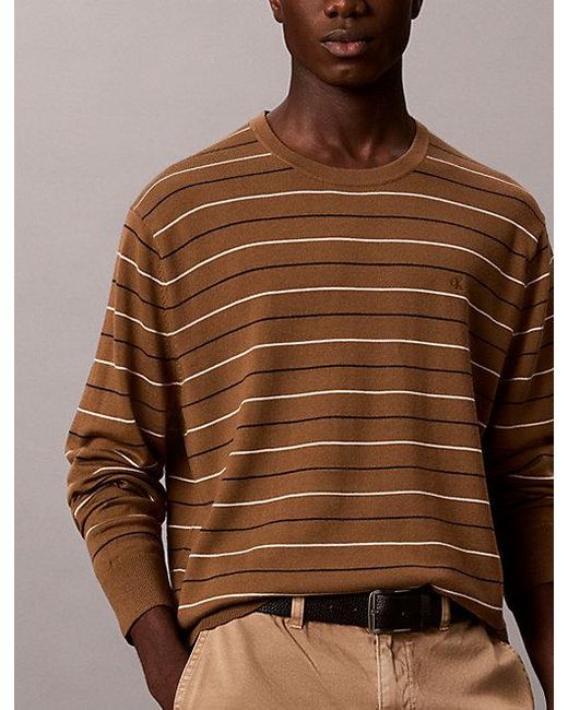 Calvin Klein Brown Merino Wool Stripe Jumper for men