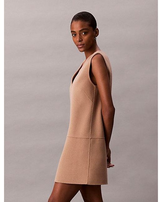 Calvin Klein Dubbelzijdige Wollen Jurk in het Natural