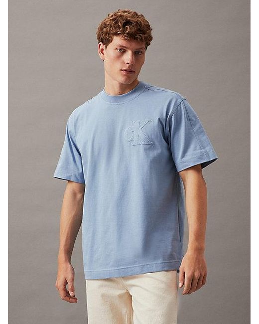 Calvin Klein T-shirt Met Textuur En Logo in het Blue voor heren