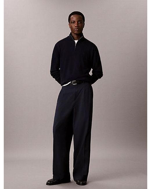 Calvin Klein Blue Merino Wool Quarter Zip Jumper for men