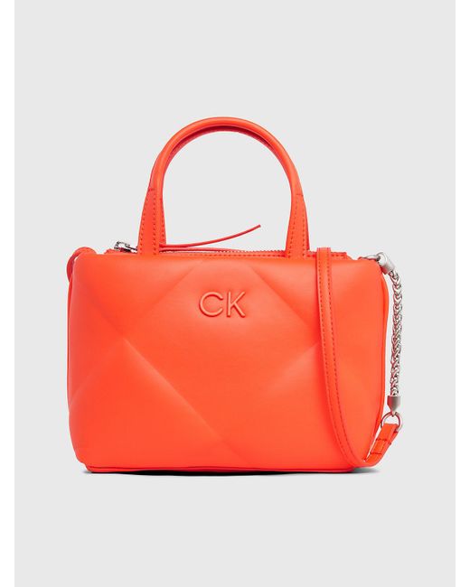 Calvin Klein Orange Mini Quilted Crossbody Tote Bag