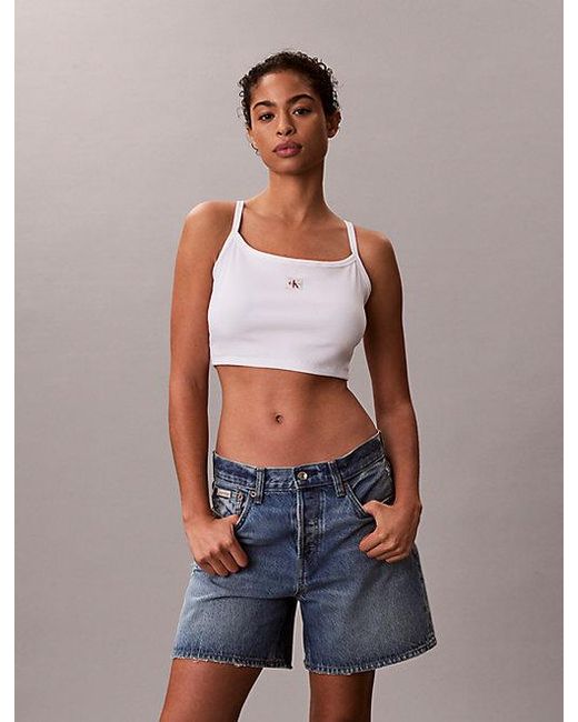 Calvin Klein Blue Jeans Cropped Ribbed Cotton Cami Top