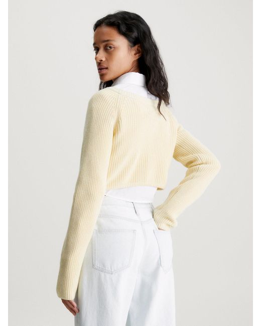 Calvin Klein Natural Cropped Ribbed Cotton Jumper