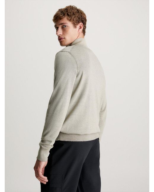 Calvin Klein Gray Cotton Silk Zip Neck Jumper for men