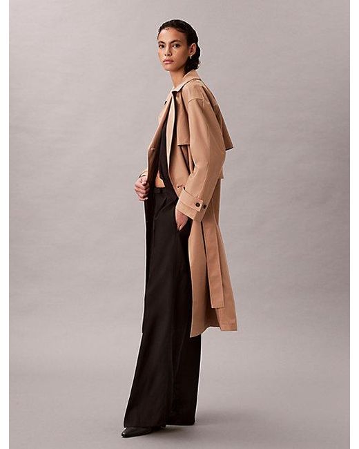 Calvin Klein Natural Classic Cotton Blend Long Trench Coat