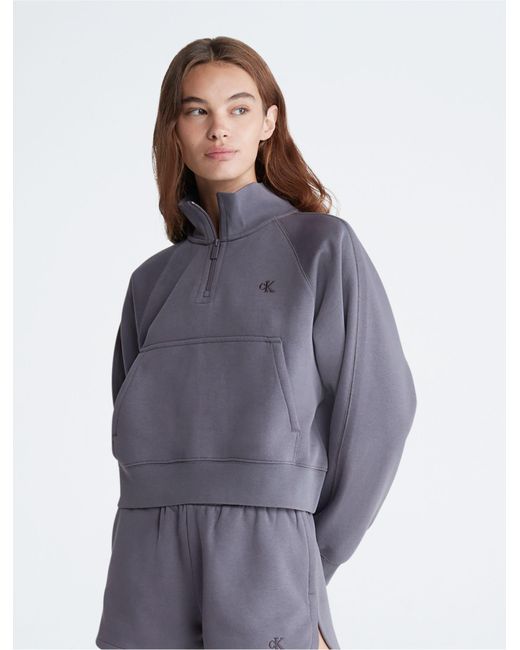 Calvin Klein Purple Archive Logo Fleece Quarter Zip Sweatshirt