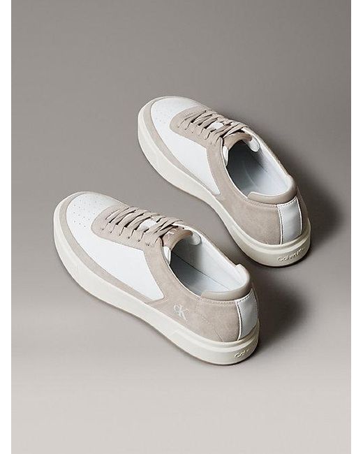 Calvin Klein Signature Sneakers Van Leer En Suède in het Metallic voor heren