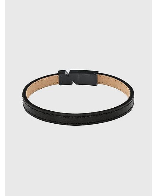 Calvin Klein Black Asymmetric Tag Leather Bracelet for men