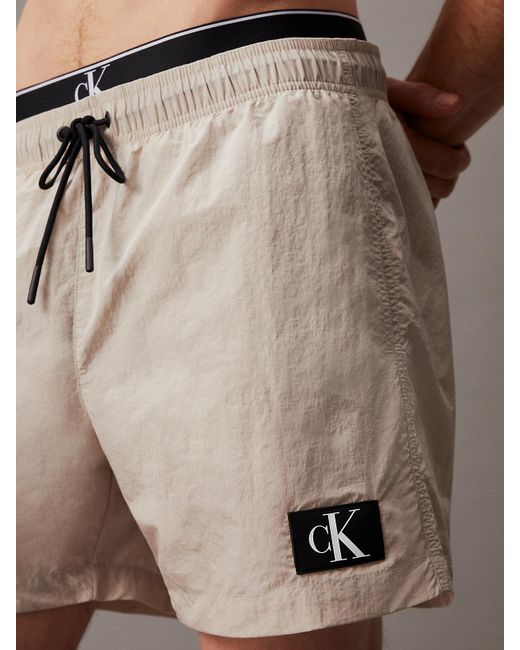 Calvin Klein Gray Double Waistband Swim Shorts - Ck Monogram for men