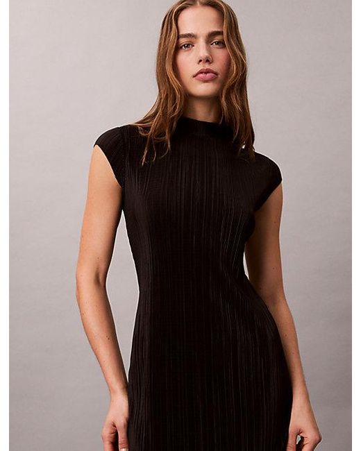Calvin Klein Black Plisse Midi Dress