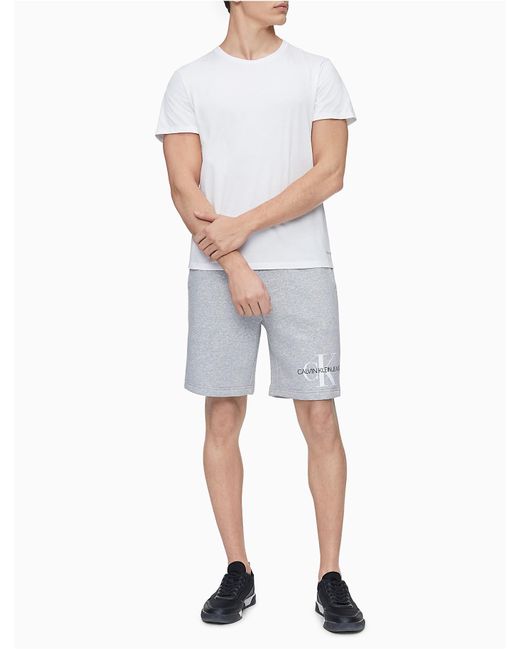 Calvin Klein Gray Monogram Logo Drawstring Fleece Shorts for men