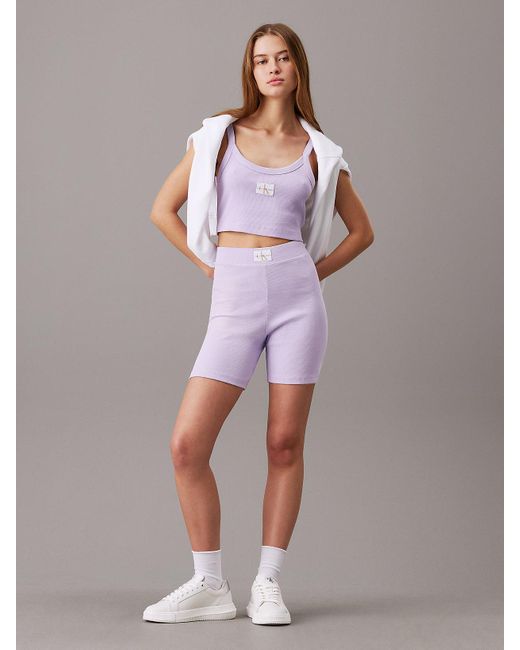 Calvin Klein Purple Slim Ribbed Cotton Shorts