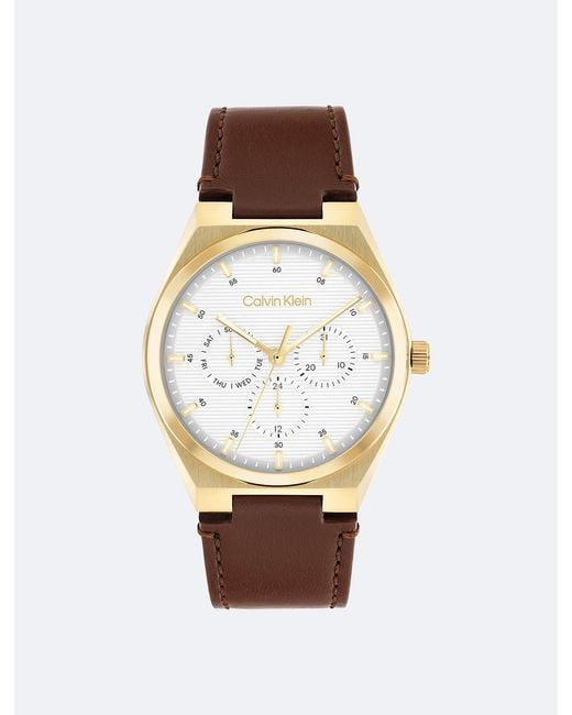 Calvin Klein White Leather Strap Multifunction Watch for men