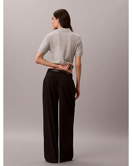 Calvin Klein Gray Pointelle Short Sleeve Polo Jumper