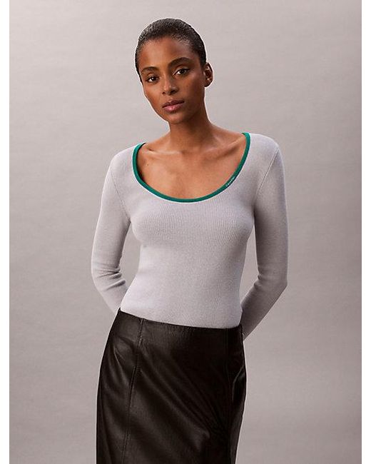 Calvin Klein Multicolor Jeans Cotton Blend Classic Scoopneck Jumper