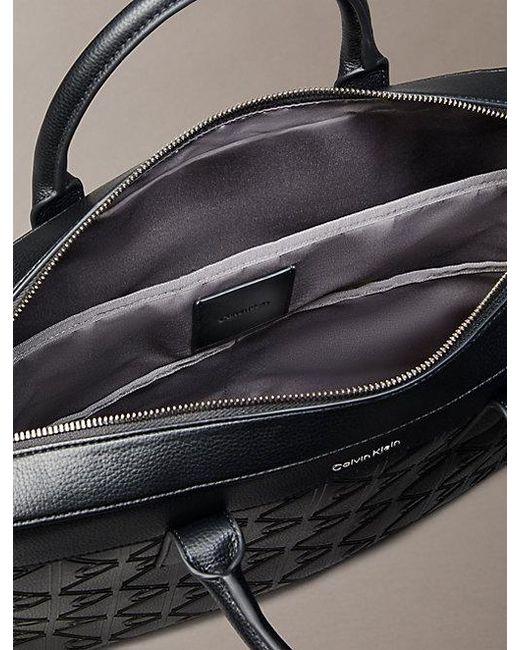Calvin Klein Gray Debossed Allover Emblem Logo Commuter Bag for men