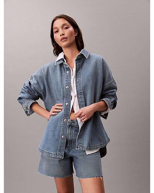 Calvin Klein Blue Jeans Denim Boyfriend Button Up Shirt