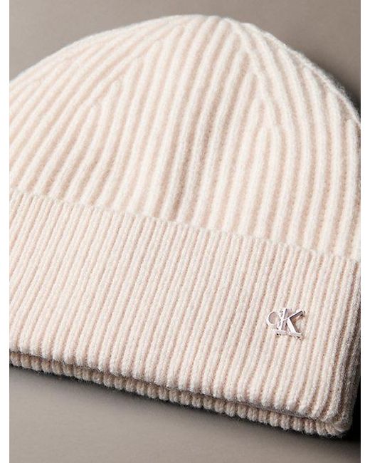 Calvin Klein Natural Wool Blend Signature Logo Beanie for men