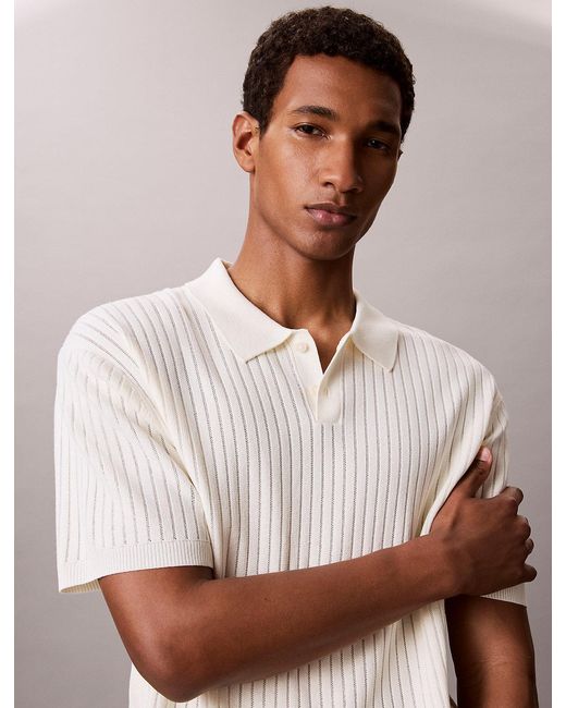 Calvin Klein White Soft Pointelle Knit Polo Shirt for men