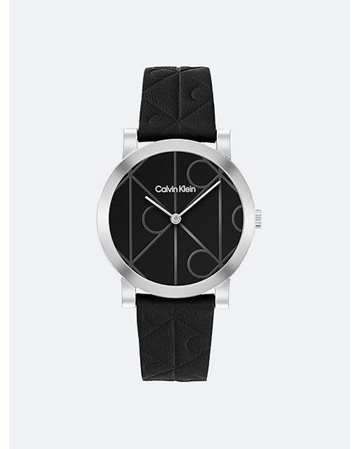 Calvin Klein White All Over Monogram Leather Strap Watch