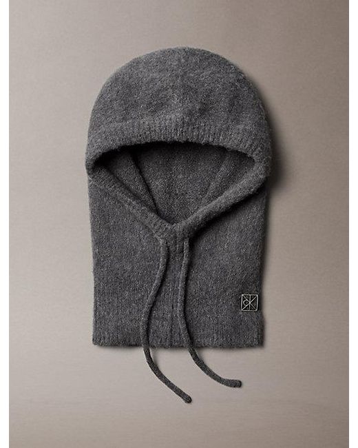 Calvin Klein Gray Wool Blend Emblem Logo Balaclava Hood for men