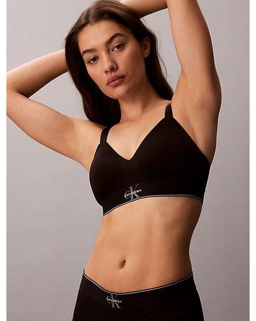 Calvin Klein Black Lightly Lined Bralette Graphic Monogram Microfibre Stretch