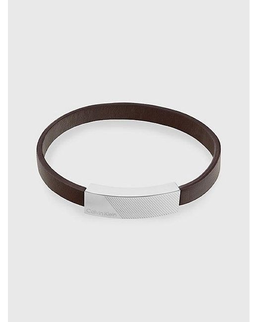 Calvin Klein White Logo Plaque Leather Bracelet for men